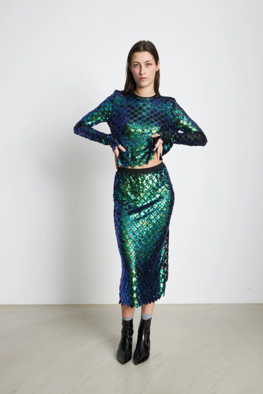 Stella Nova Sequins Skirt | Aqua Blue Online