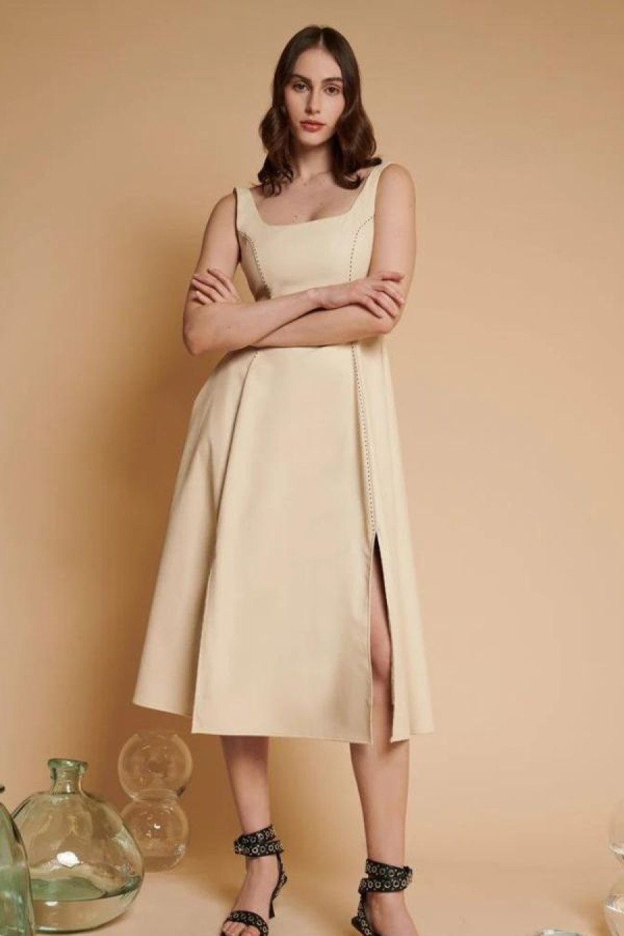 Sister Jane Moira Pu Sleeveless Dress | Swan Cream Clearance