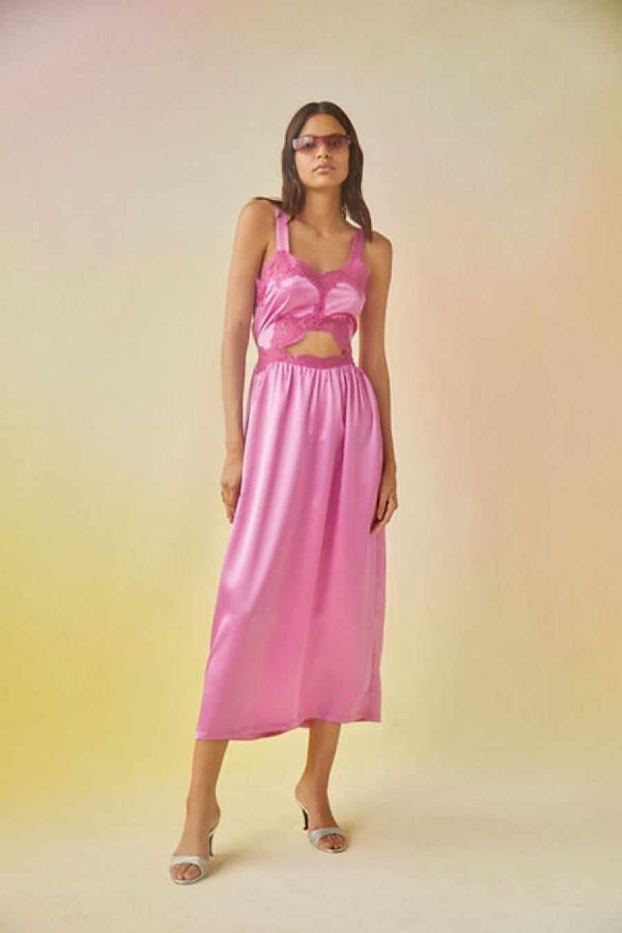 Tach Helen Satin Midi Dress | Pink Wholesale