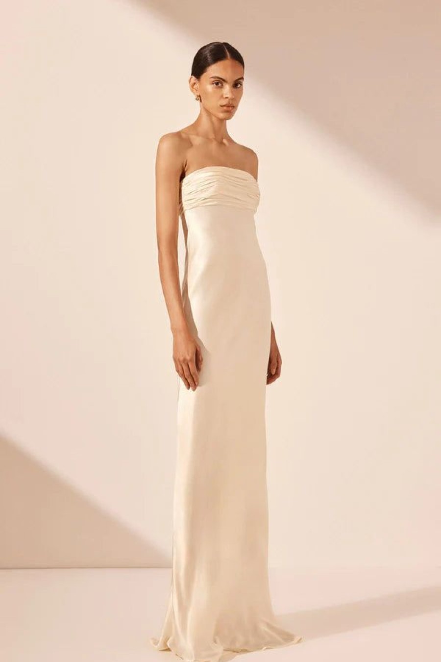 Shona Joy La Lune Strapless Ruched Bodice Maxi Dress | Cream Best