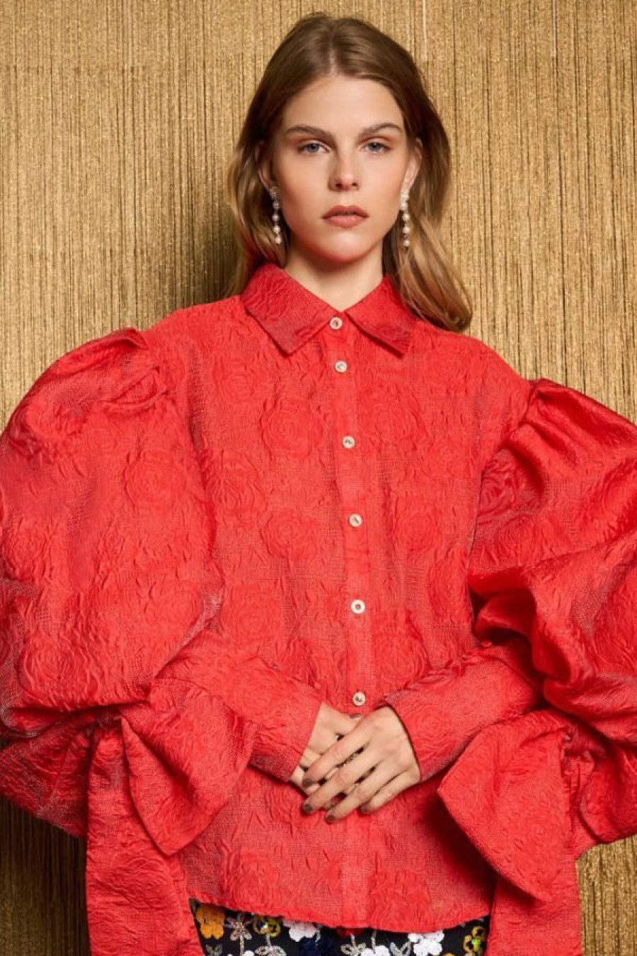 Sister Jane Barbara Jacquard Bow Blouse | Poppy Red Best