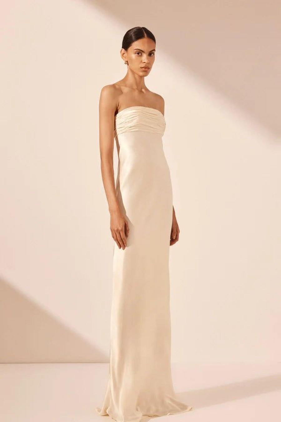 Shona Joy La Lune Strapless Ruched Bodice Maxi Dress | Cream New