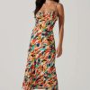 ASTR The Label Mariela Abstract Satin Midi Dress | Orange Green Multi Clearance