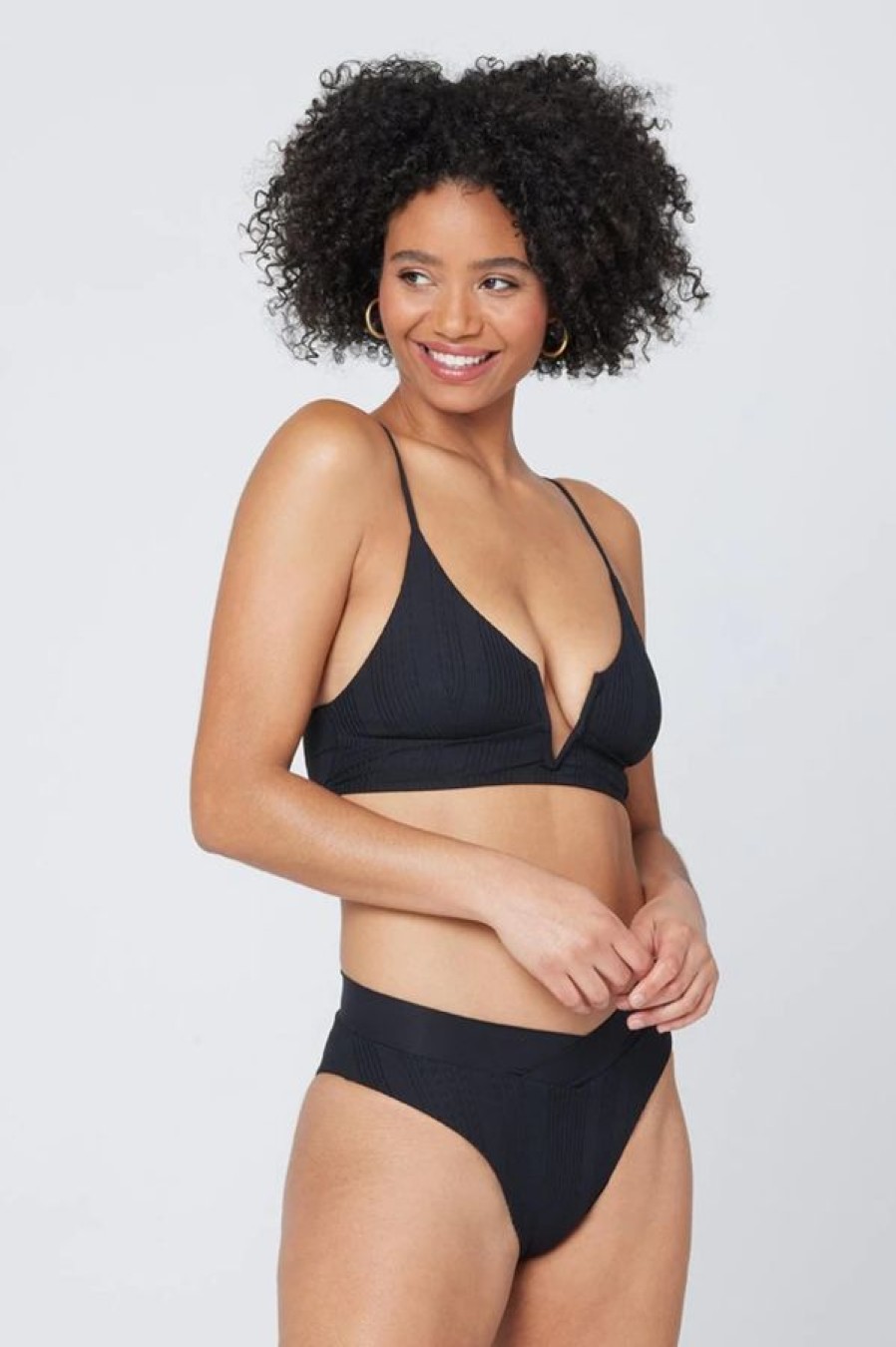 L*Space Pointelle Rib Siren Bikini Top | Black Wholesale