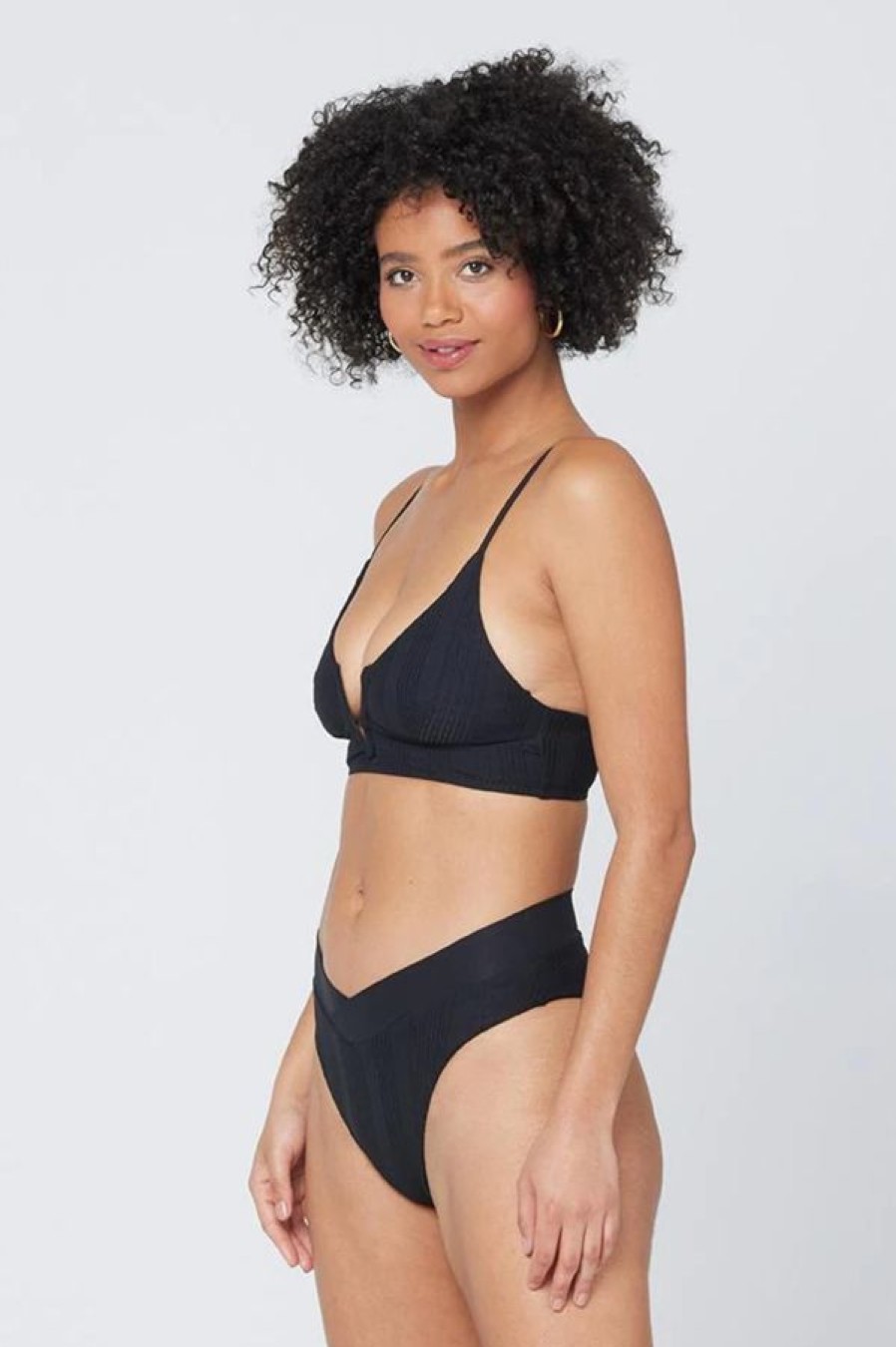 L*Space Pointelle Rib Siren Bikini Top | Black Wholesale