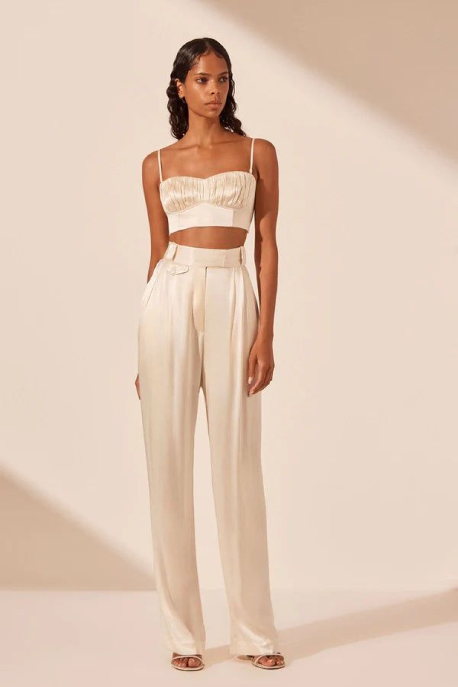 Shona Joy La Lune Corded Ruched Bralette | Cream Hot