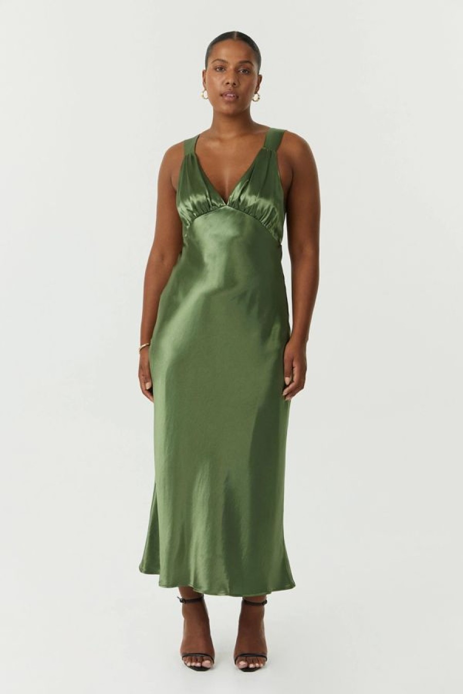 Third Form Satin Gather Bra Bias Slip Dress | Olive Clearance