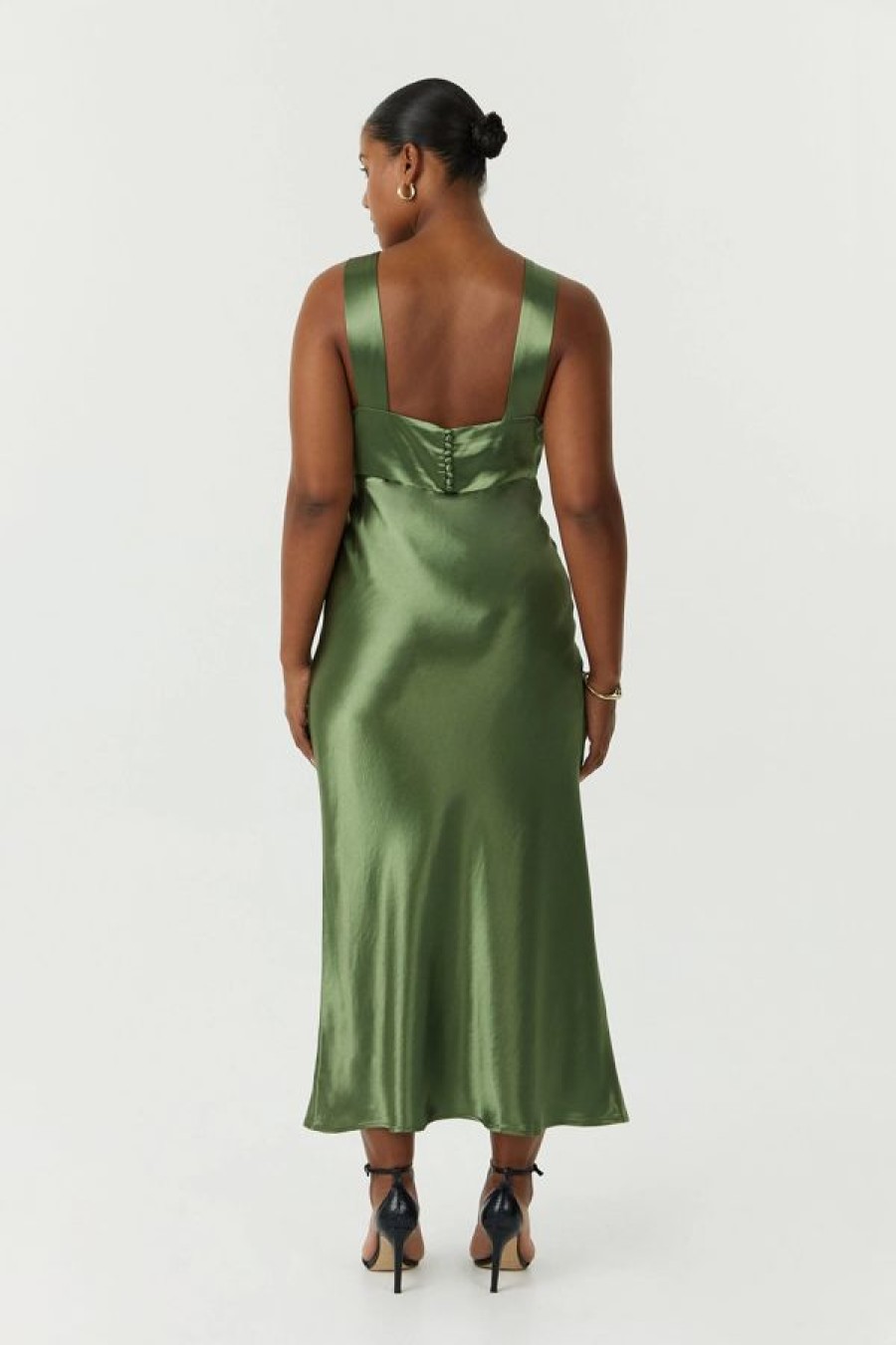 Third Form Satin Gather Bra Bias Slip Dress | Olive Clearance