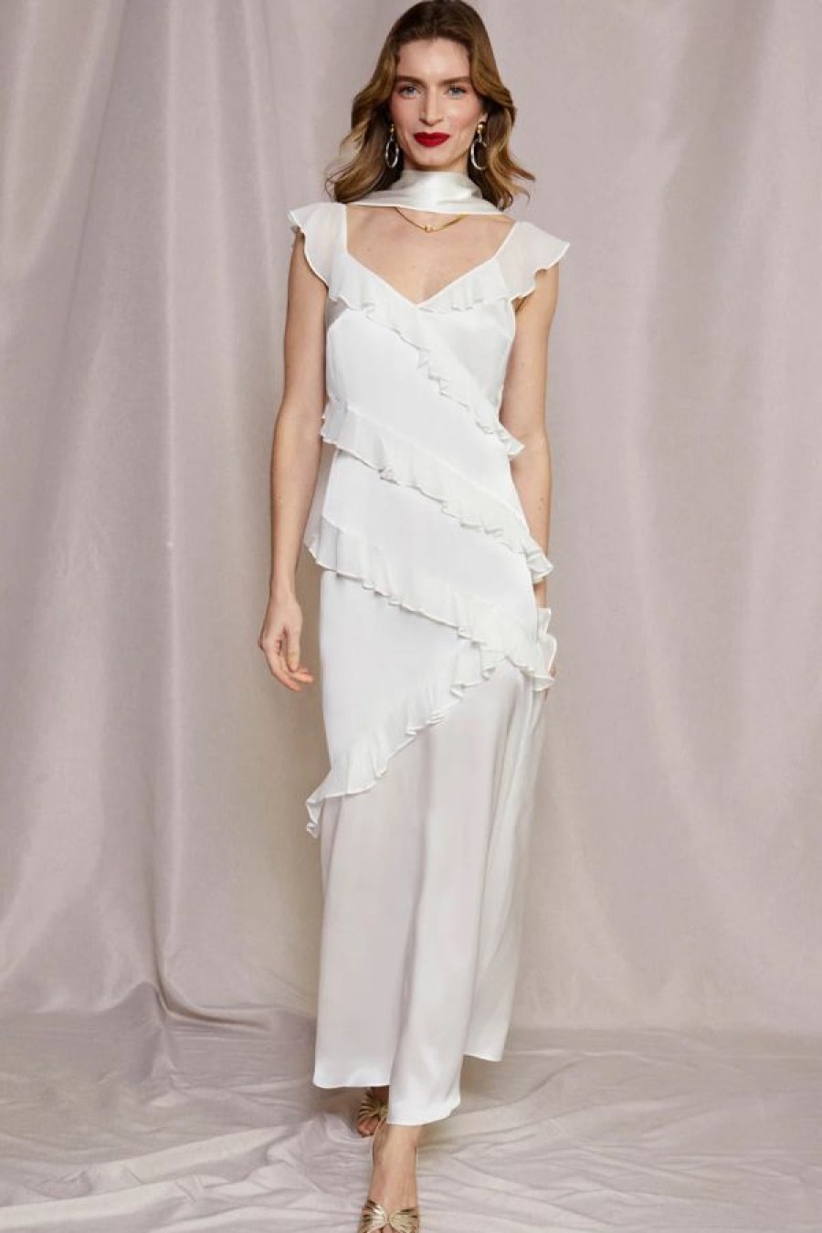 Rixo Gail Silk Maxi Dress | Ivory Online