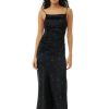 Ganni Printed Satin Ruched Slip Dress | Black New