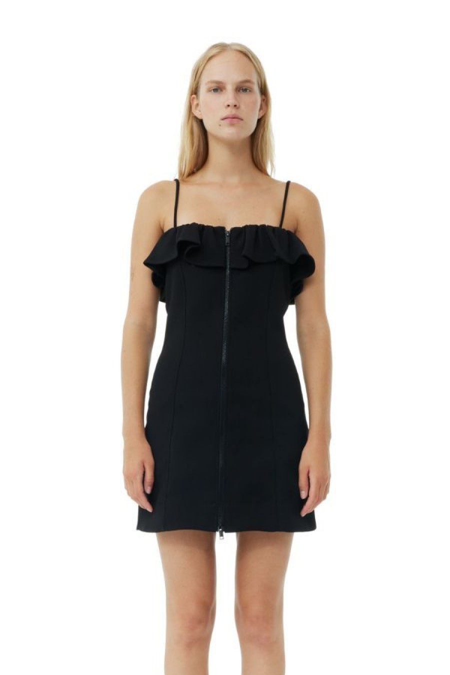 Ganni Bonded Crepe Strap Mini Dress | Black Hot