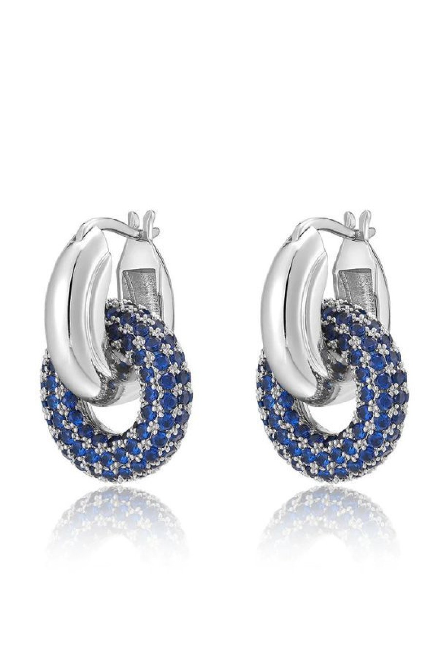 Luv AJ Pave Interlock Hoops Blue Sapphire | Silver Best