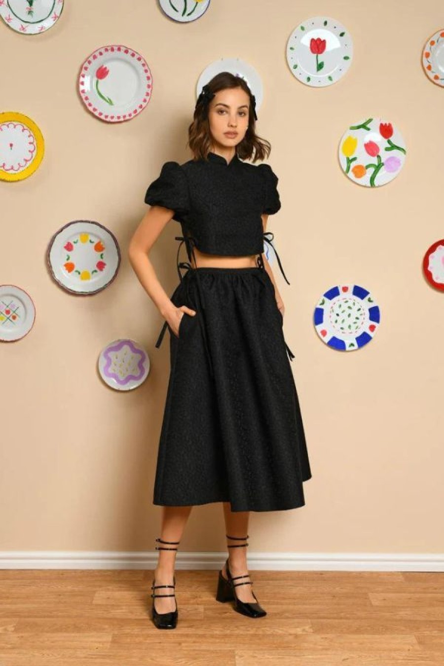 Sister Jane Marian Jacquard Midi Skirt | Black Ink Wholesale