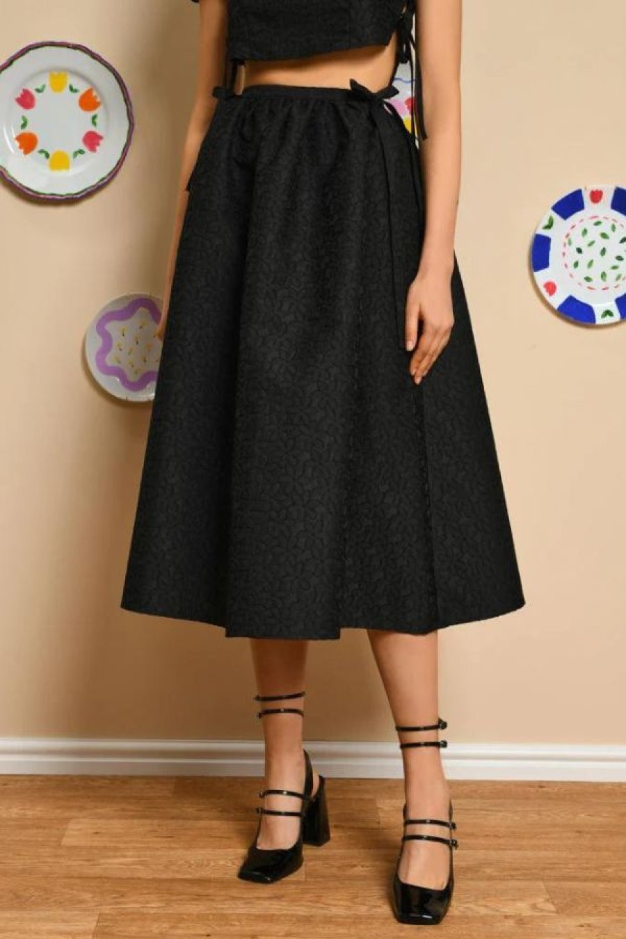 Sister Jane Marian Jacquard Midi Skirt | Black Ink Wholesale