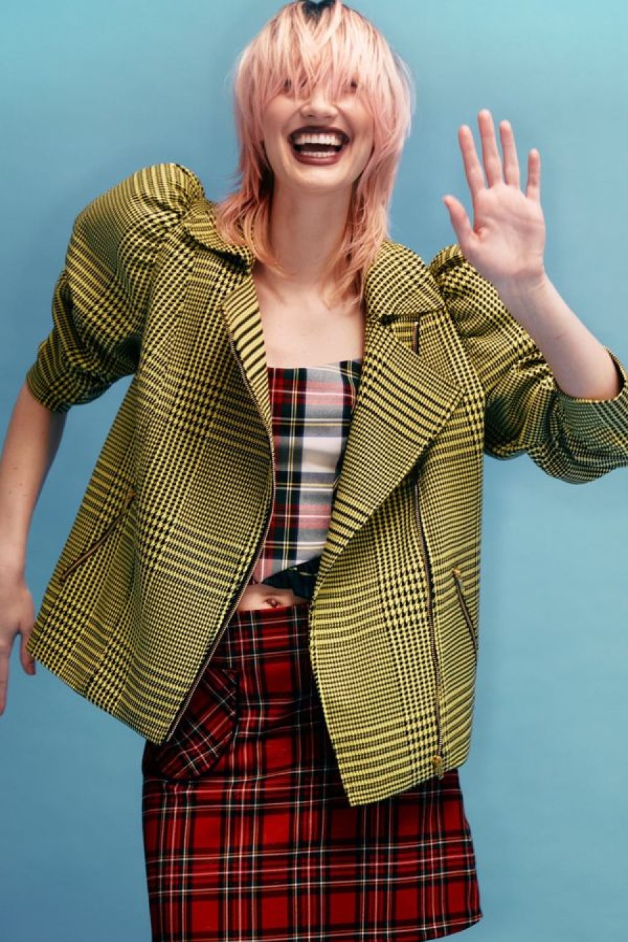 Eliza Faulkner Valentine Moto Jacket | Yellow Plaid Online