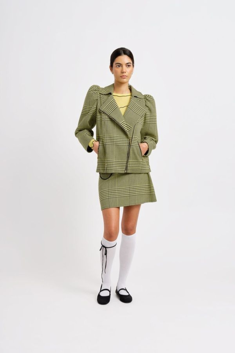 Eliza Faulkner Valentine Moto Jacket | Yellow Plaid Online