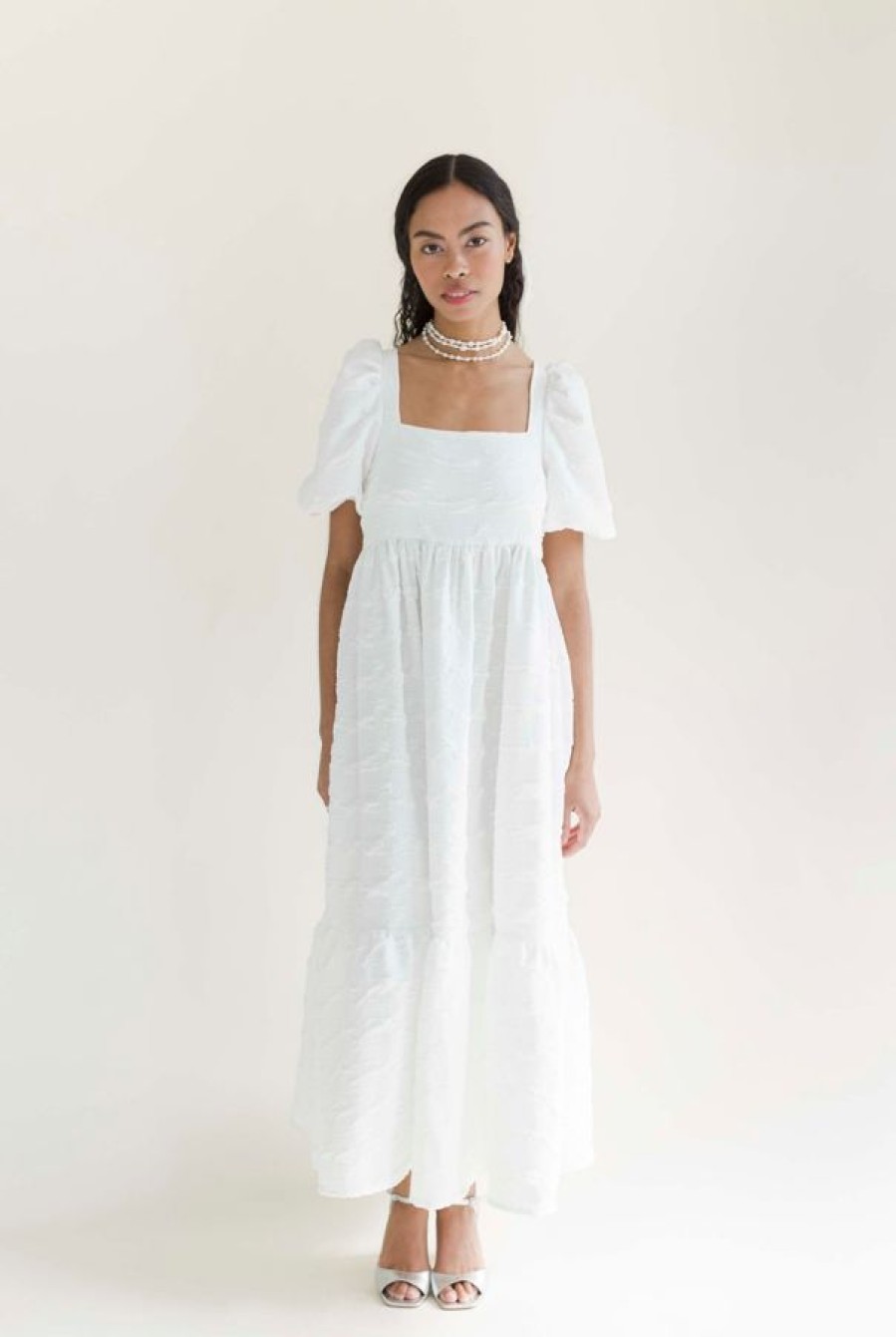 A Bronze Age Serenity Dress | White Crinkly Crepe New