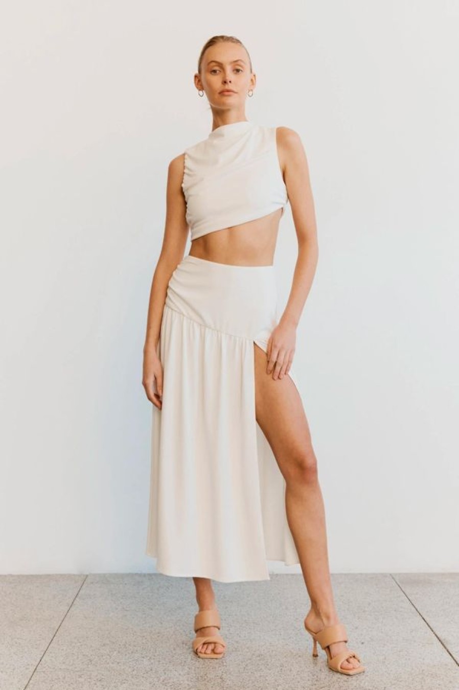 Third Form Marble Gathered Side Midi Skirt | Off White Online