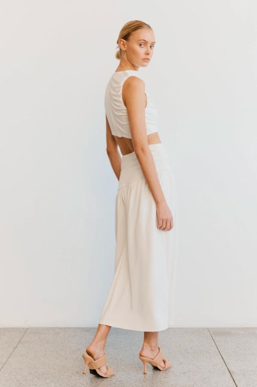 Third Form Marble Gathered Side Midi Skirt | Off White Online