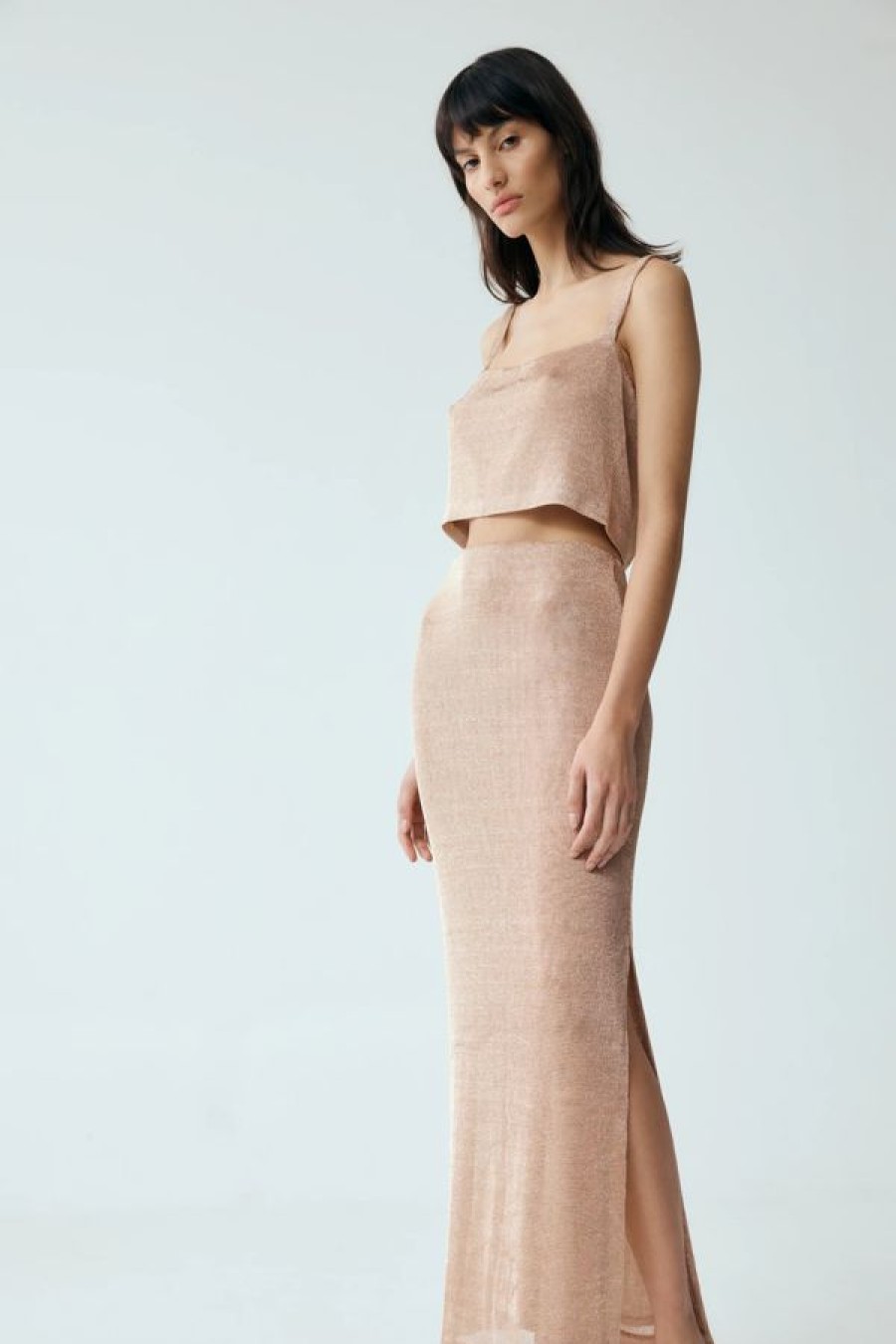 Third Form Heavy Metal Knit Maxi Skirt Rose Gold Best