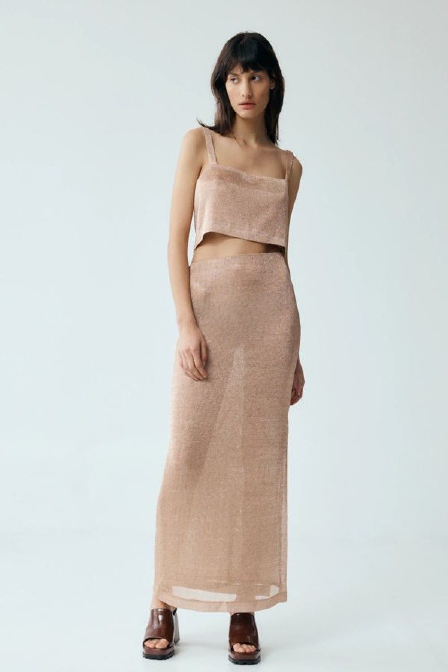 Third Form Heavy Metal Knit Maxi Skirt Rose Gold Best