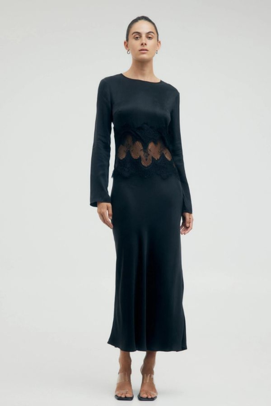 Third Form Visions Lace Trim Ls Maxi Dress | Ebony Wholesale