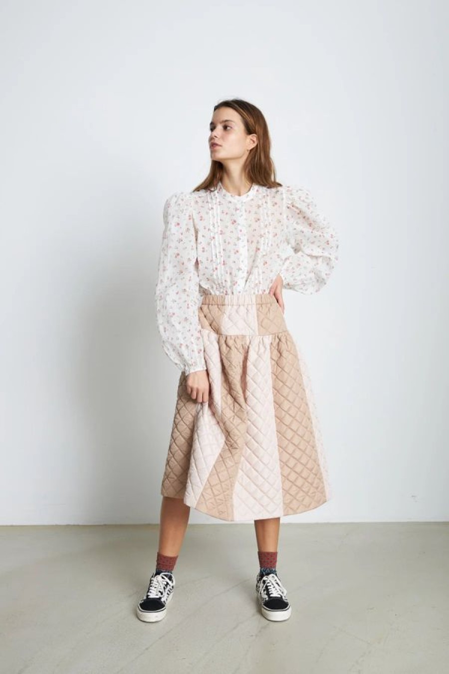 Stella Nova Quilted Midi Skirt | Nude Online