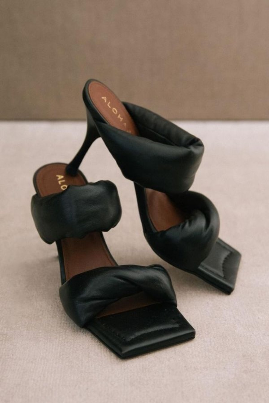 Alohas Twist Strap Mid Heel Black Clearance