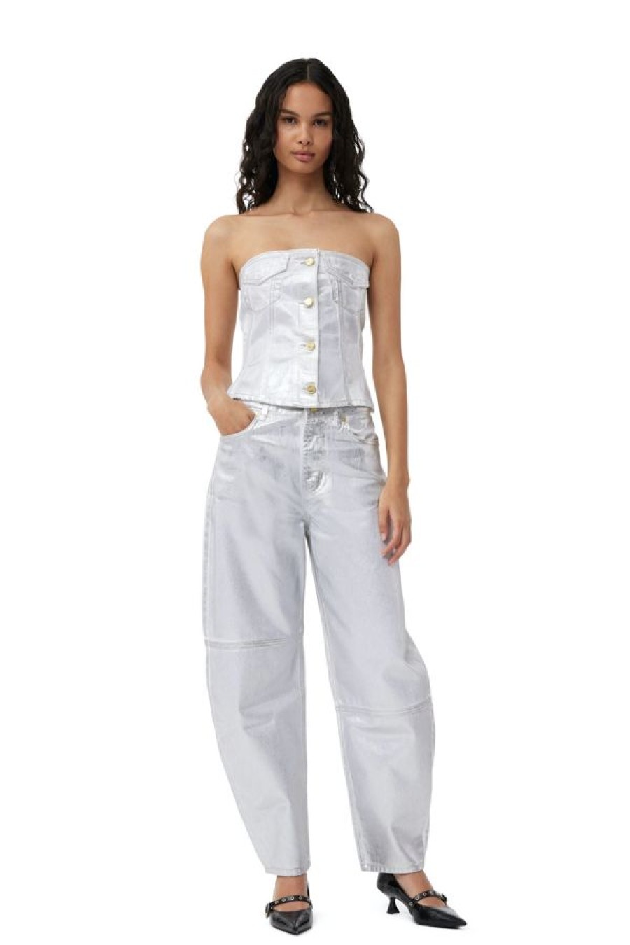 Ganni Silver Foil Stary Jeans | Bright White New