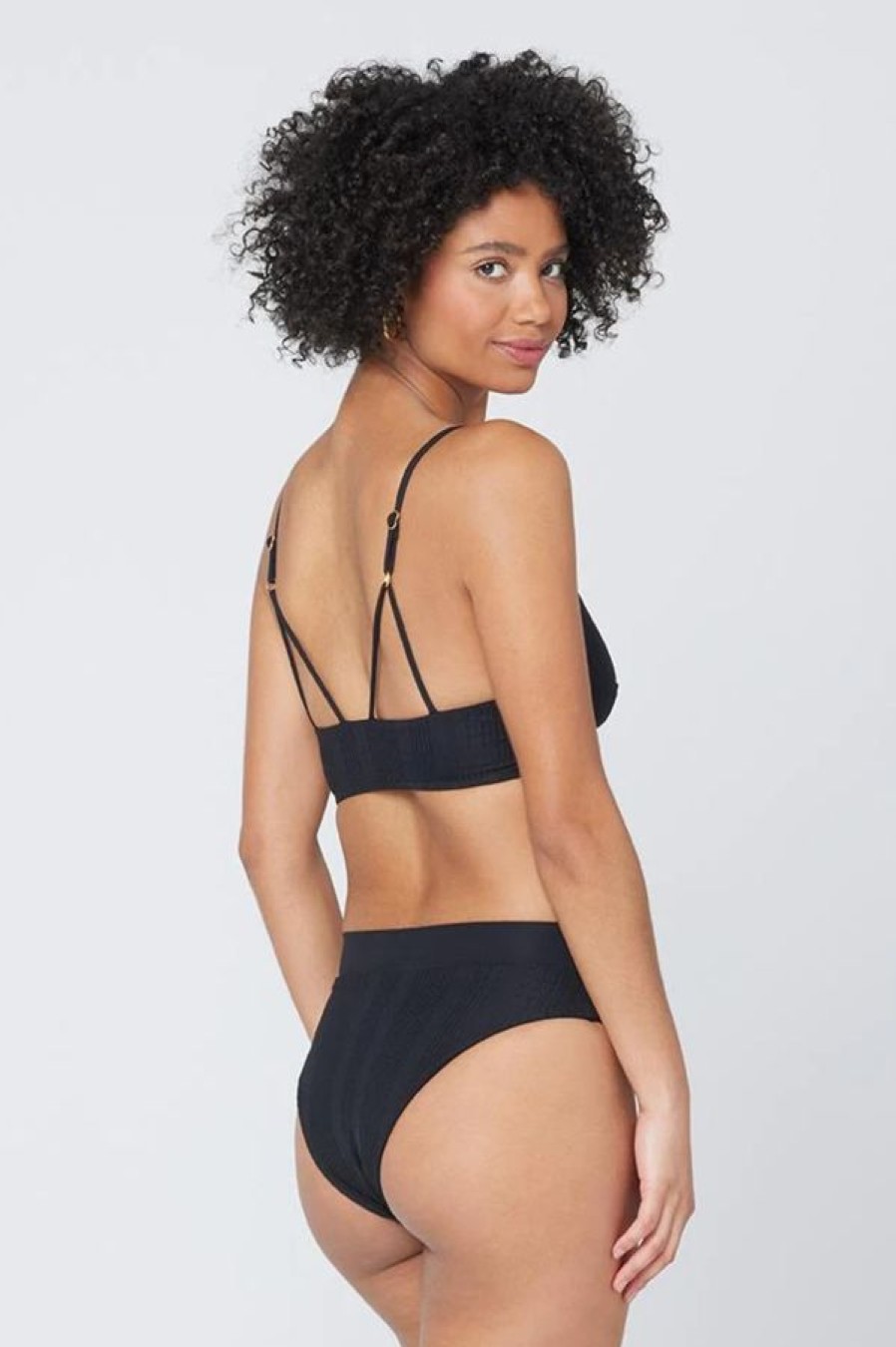 L*Space Pointelle Rib Court Bikini Bottom | Black Best