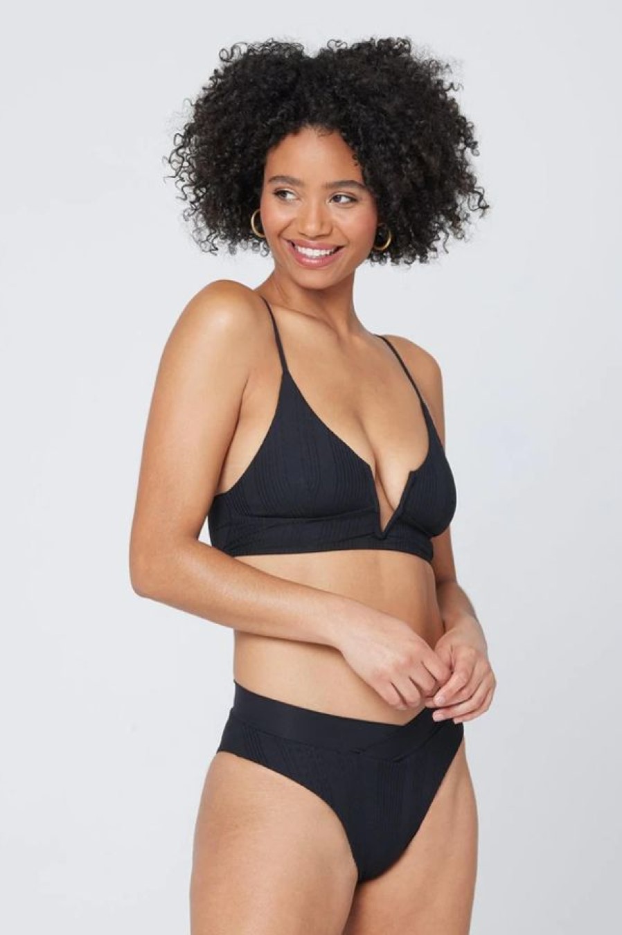 L*Space Pointelle Rib Court Bikini Bottom | Black Best